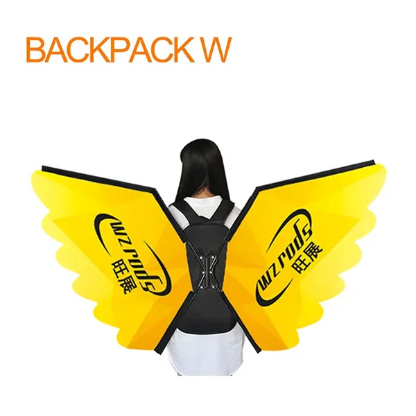 Patented Wing-Shaped Walking Billboard Backpack | WZRODS PW Series WZRODS Wing-Shaped Advertising Backpack - Yellow & Black Promotional Backpack with Carbon Fiber Frame