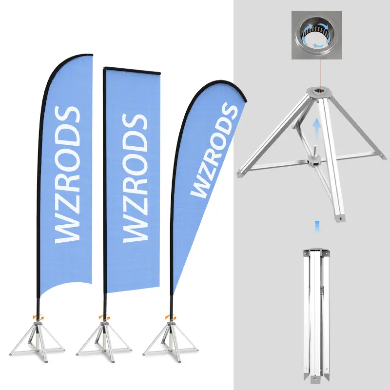 WZRODS feather flags with detachable pole components - modular base and telescopic pole system