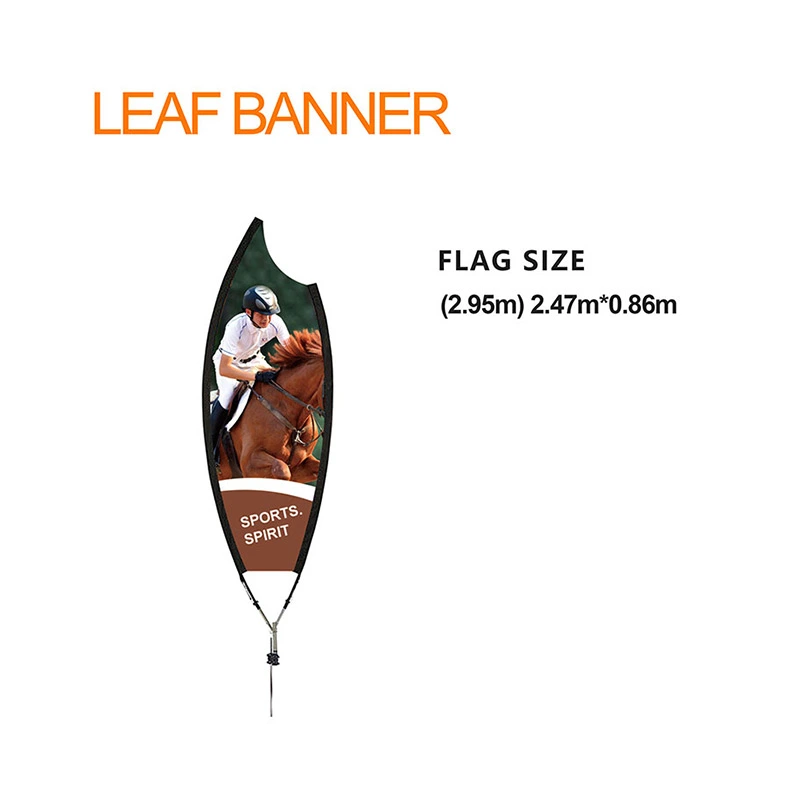 Orange-header Leaf Banner side view - 2.47×0.86M rotating flag with ground stake anchor system and tension ropes