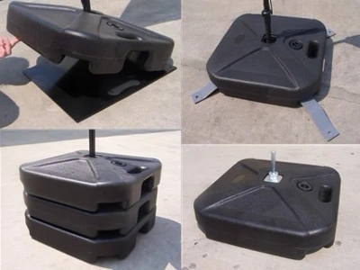 Heavy-duty mobile water tank base with wheels for easy sail flag relocation and transport.