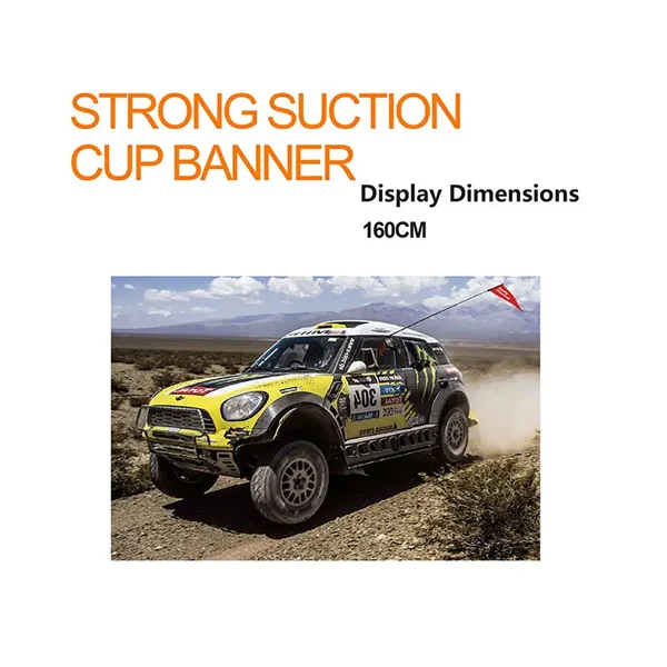 Suction Cup Banner in Car Rally | 160cm Visibility Off-Road Rally Car with Suction Cup Flag – 160cm Banner in Yellow & Black Racing Setup