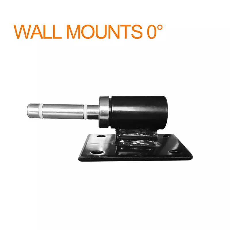 Wall Mount Flag Bracket 0° - Black powder-coated iron wall base with four mounting holes and silver rotating spindle, horizontal flagpole holder model DF-2