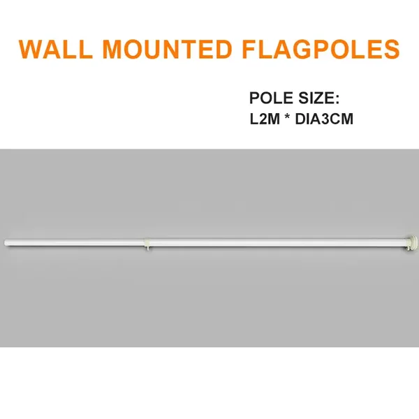 White 2m wall-mounted flagpole with powder-coated finish and anti-furling top