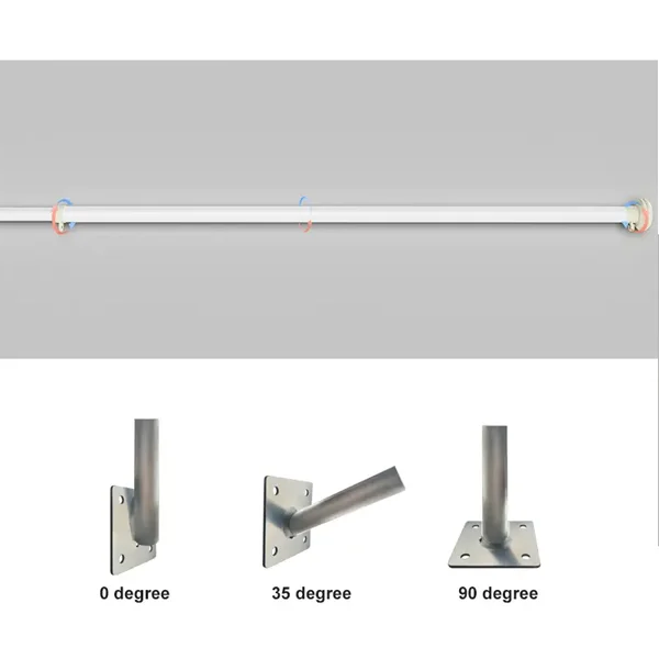 Three wall mount brackets (0°, 35°, 90°) for flexible flagpole installation
