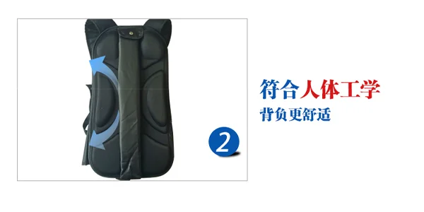 可搭配旺展的所有竖插式背包旗杆(9种) 黑色网兜背包背负面展示,图片文字描述:符合人体工学,背负更加舒适