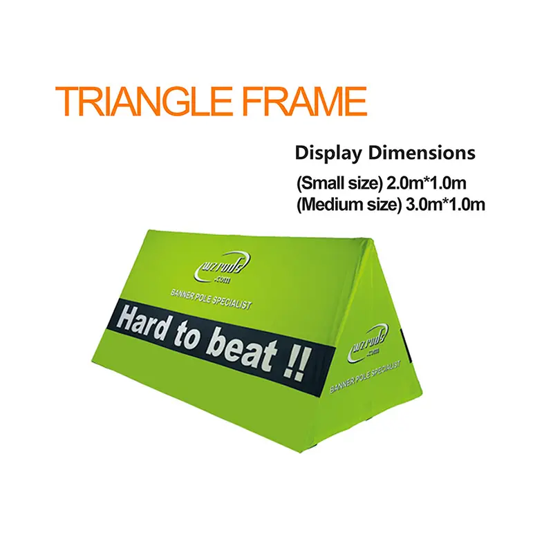 MoreShapes Triangle Banner Frame in Vibrant Green - 2m & 3m Advertising Display with 'Hard to Beat' Slogan - Professional Pole Specialist Solution