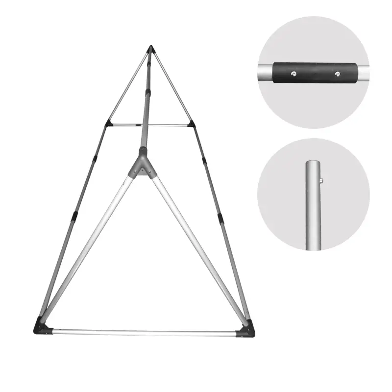 BS1000 Professional composite fiber Tripod System - Triangular frame with black anodized connectors, detailed joint close-up and tube cross-section view for structural analysis