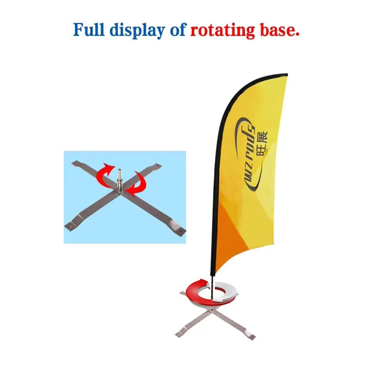 Arc flag with 360° rotating base, showing base rotation mechanism.