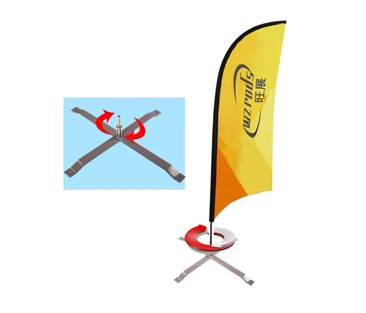Strandfahne (Feather Flag) mit Festem Kreuzfuß und 360-Grad-Drehfunktion für den Wind.