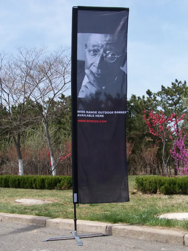 Outdoor portrait flag with thinker portrait - WIDE RANGE BANNER promotion at www.wzrods.com