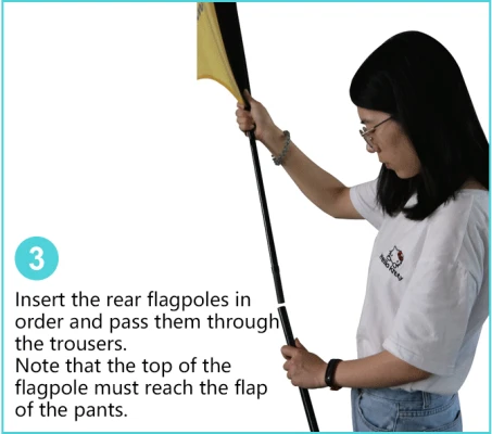 Adding remaining flagpole sections until reaching pants flap