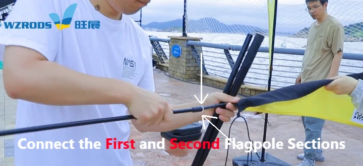 how to set up feather flags step4：connect the first and second flagpole sections