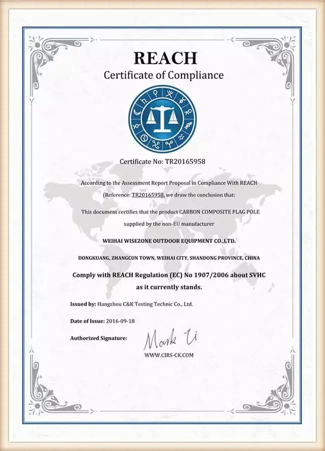 REACH Compliance Certificate - Carbon Composite Fla